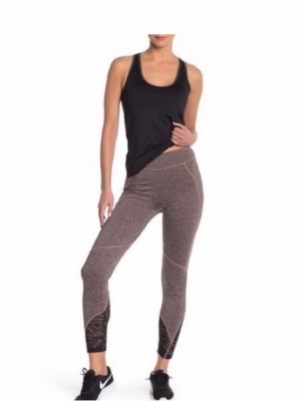 Sam Edelman Heathered Brown High-Rise Leggings with Black Mesh Inset